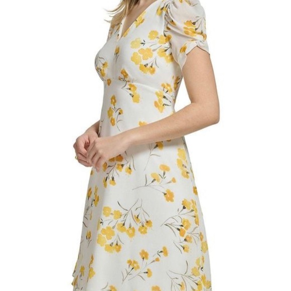 Calvin Klein Dresses & Skirts - Calvin Klein Women's Natural Puff Sleeve Floral Mini A Line Dress